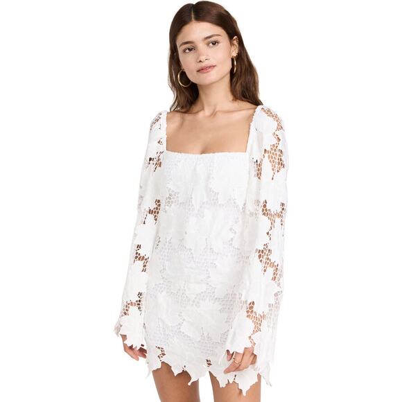 Rumer NWT S Tropez Mini White Lace Style Wide Long Sleeve Dress - Picture 1 of 9